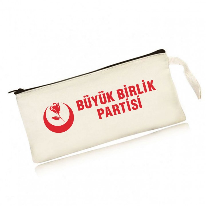 Büyük Birlik Partisi Baskılı Fermuarlı Ham Bez Kalem Çantası – Saplı Promosyon Kalemlik